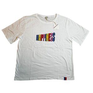 Kule White Cotton "Happiness" Graphic Short Sleeve T-Shirt Size XL NWT MSRP 75